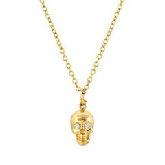 14 Karat Yellow Gold Skull Pendant with White Diamond Eyes