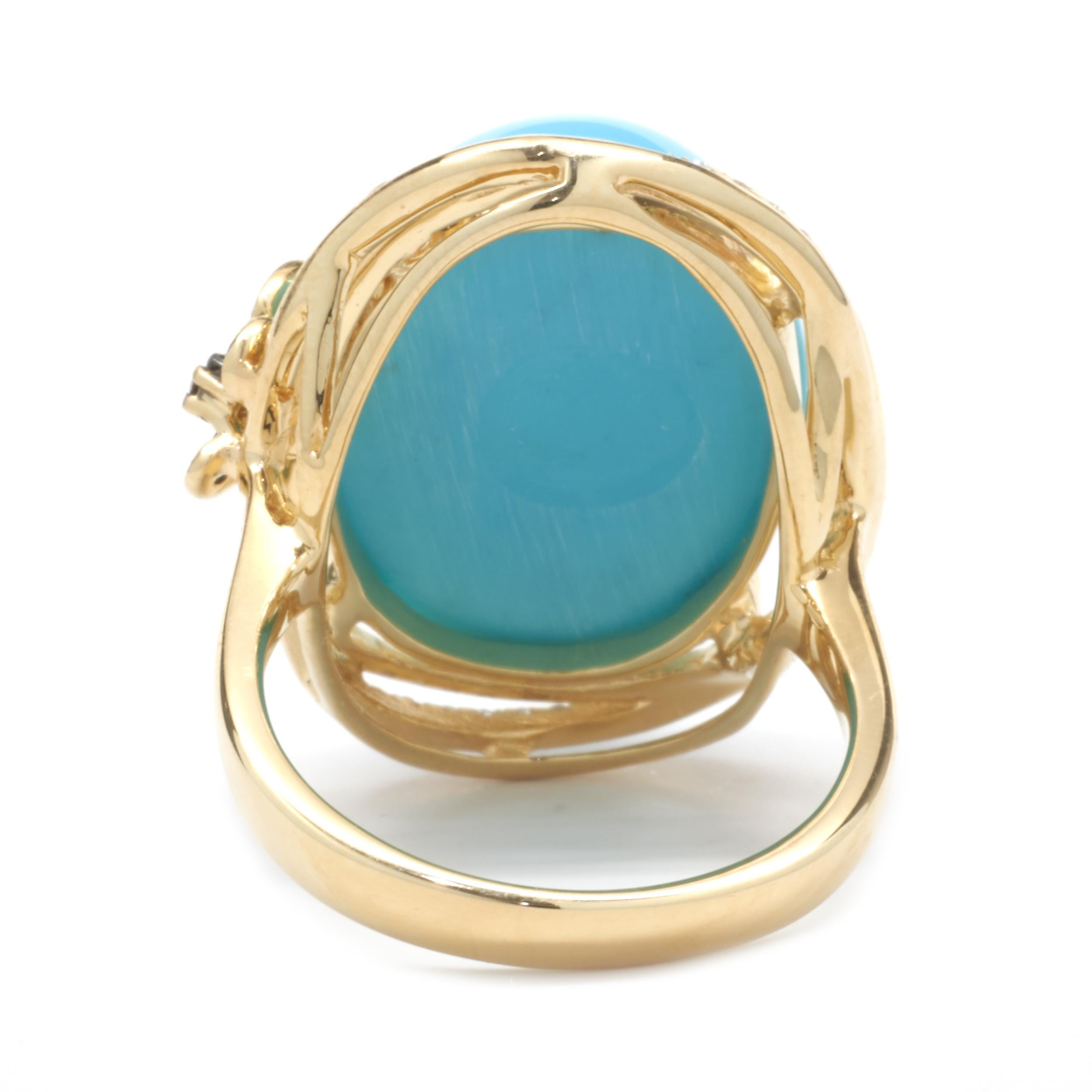 14 Karat Yellow Gold Sleeping Beauty Turquoise and Diamond Ring with Chocolate D In Excellent Condition For Sale In Scottsdale, AZ
