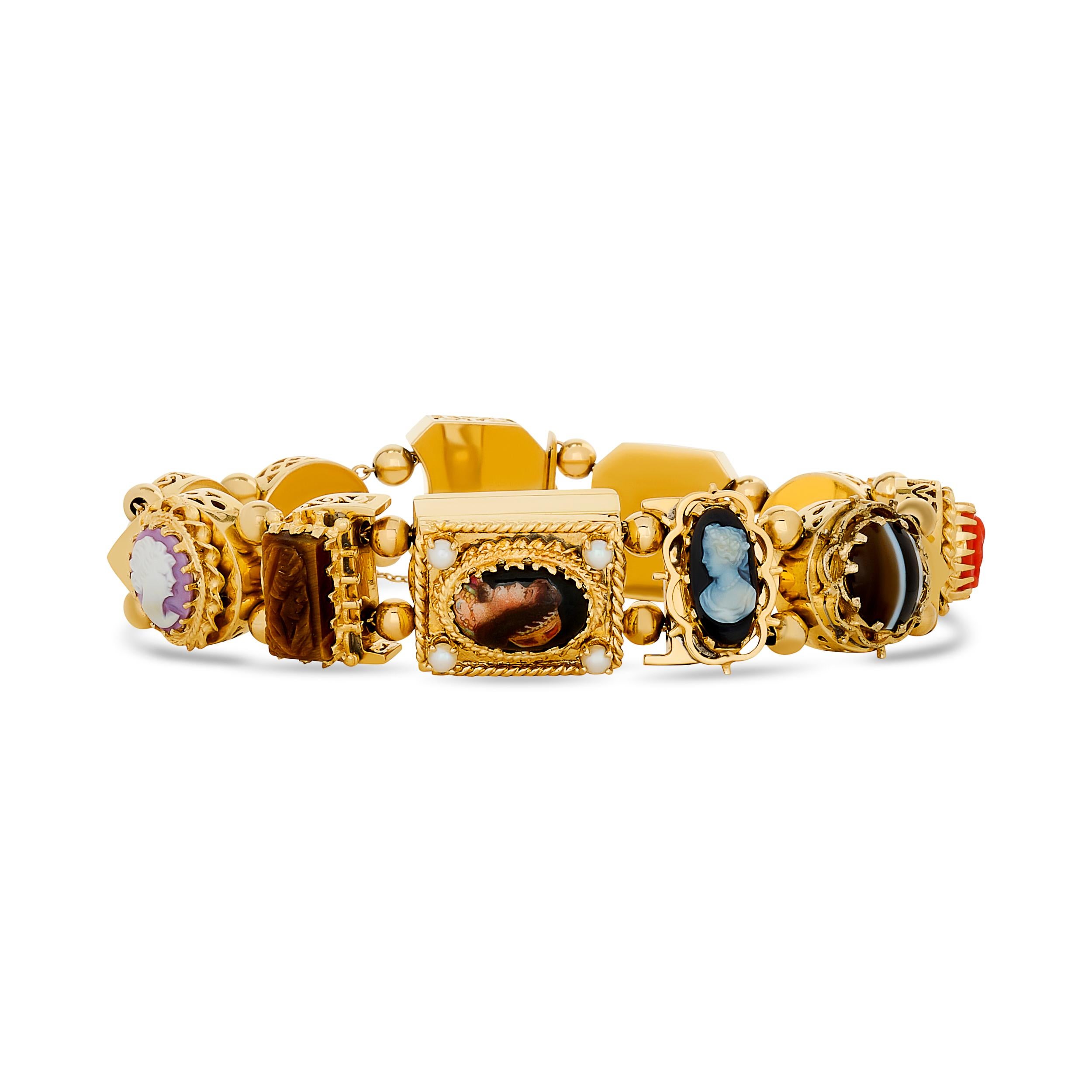 Bracelet en or jaune 14 carats avec breloque Slide et filigrane multi pierres et montre Hidden Pour femmes en vente