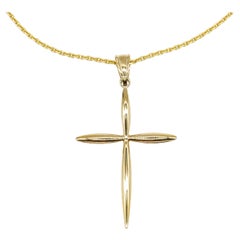 14 Karat Yellow Gold Slim Modern Cross Pendant 