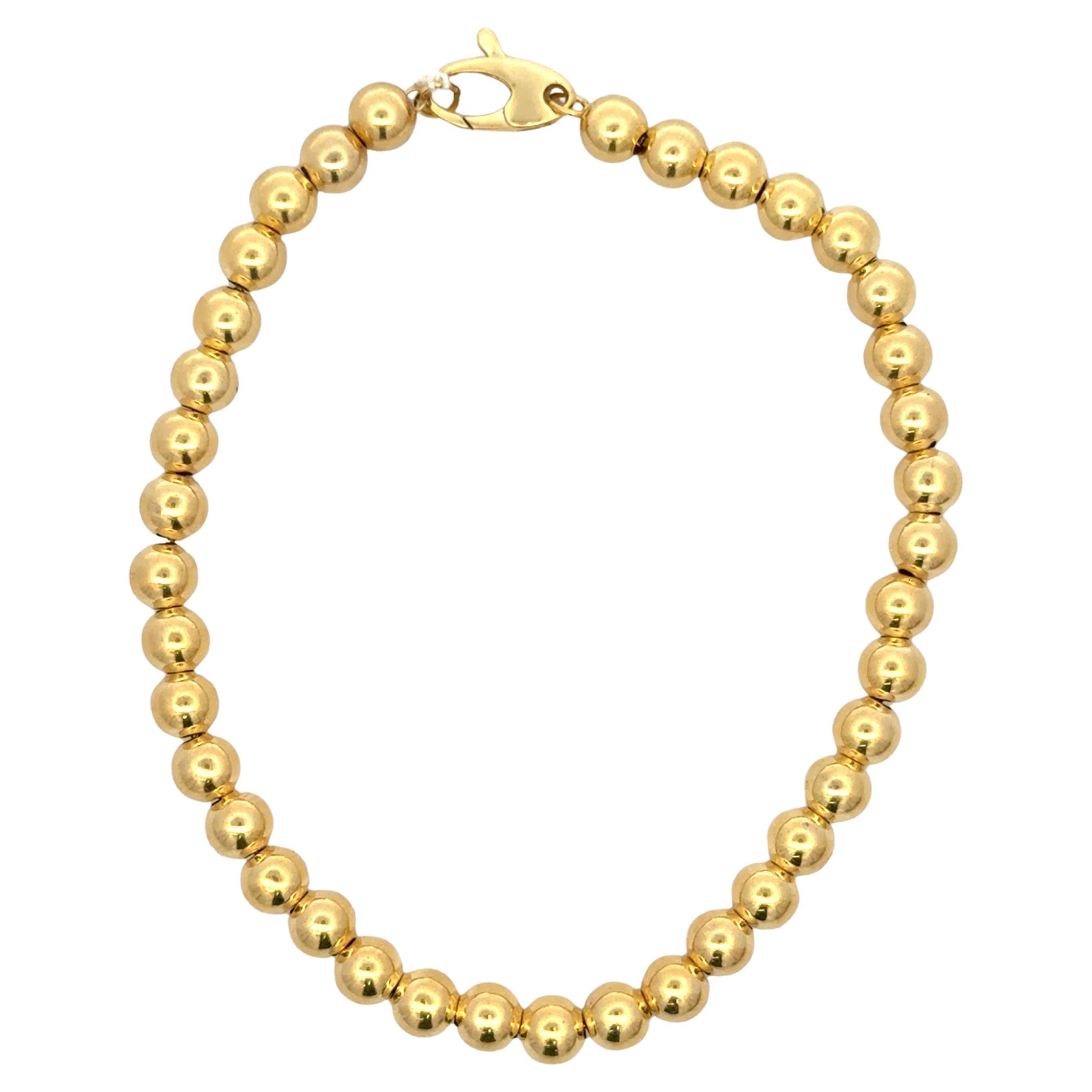 Bracelet chaîne boule perlée en or jaune 14 carats 4 mm, 3,88 grammes en vente 5