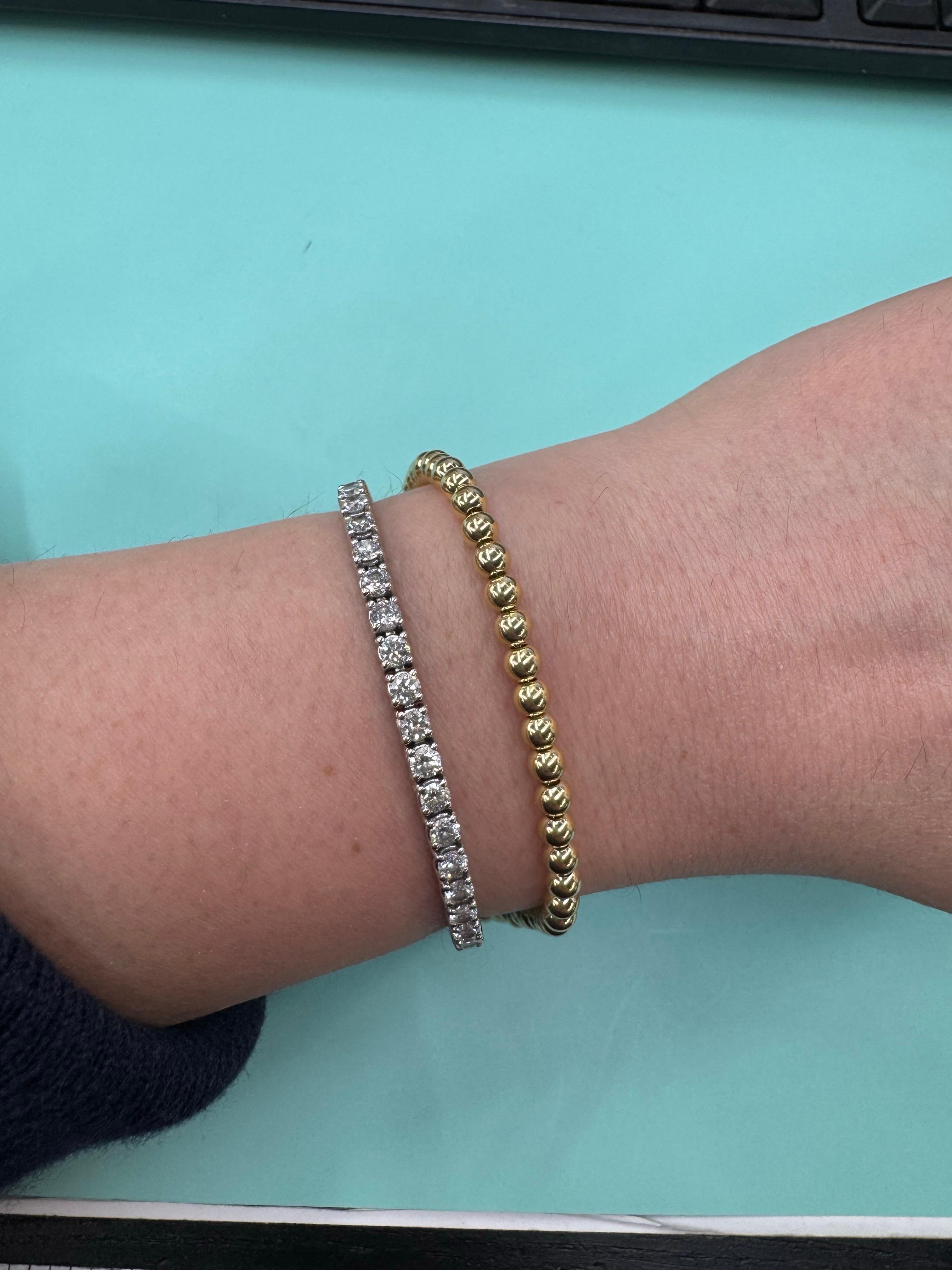 Bracelet chaîne boule perlée en or jaune 14 carats 4 mm, 3,88 grammes Unisexe en vente