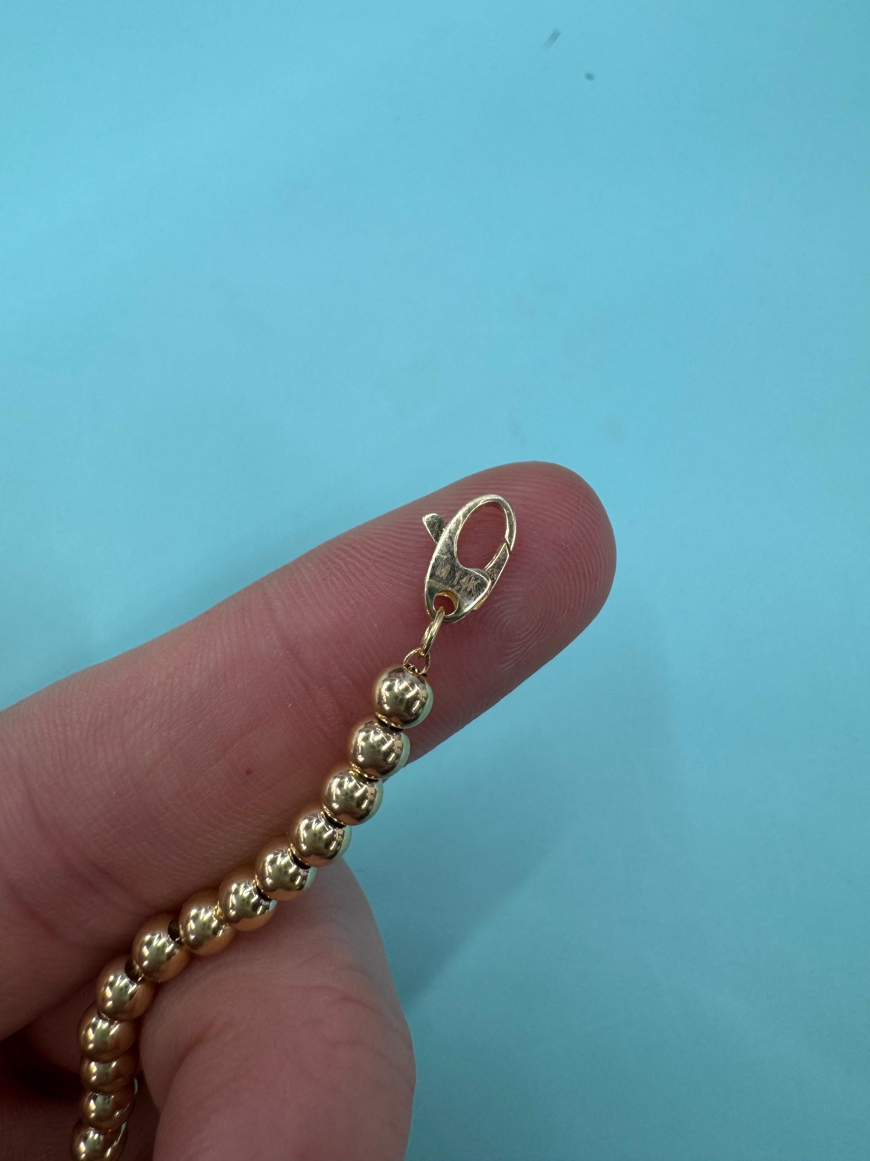 Bracelet chaîne boule perlée en or jaune 14 carats 4 mm, 3,88 grammes en vente 1