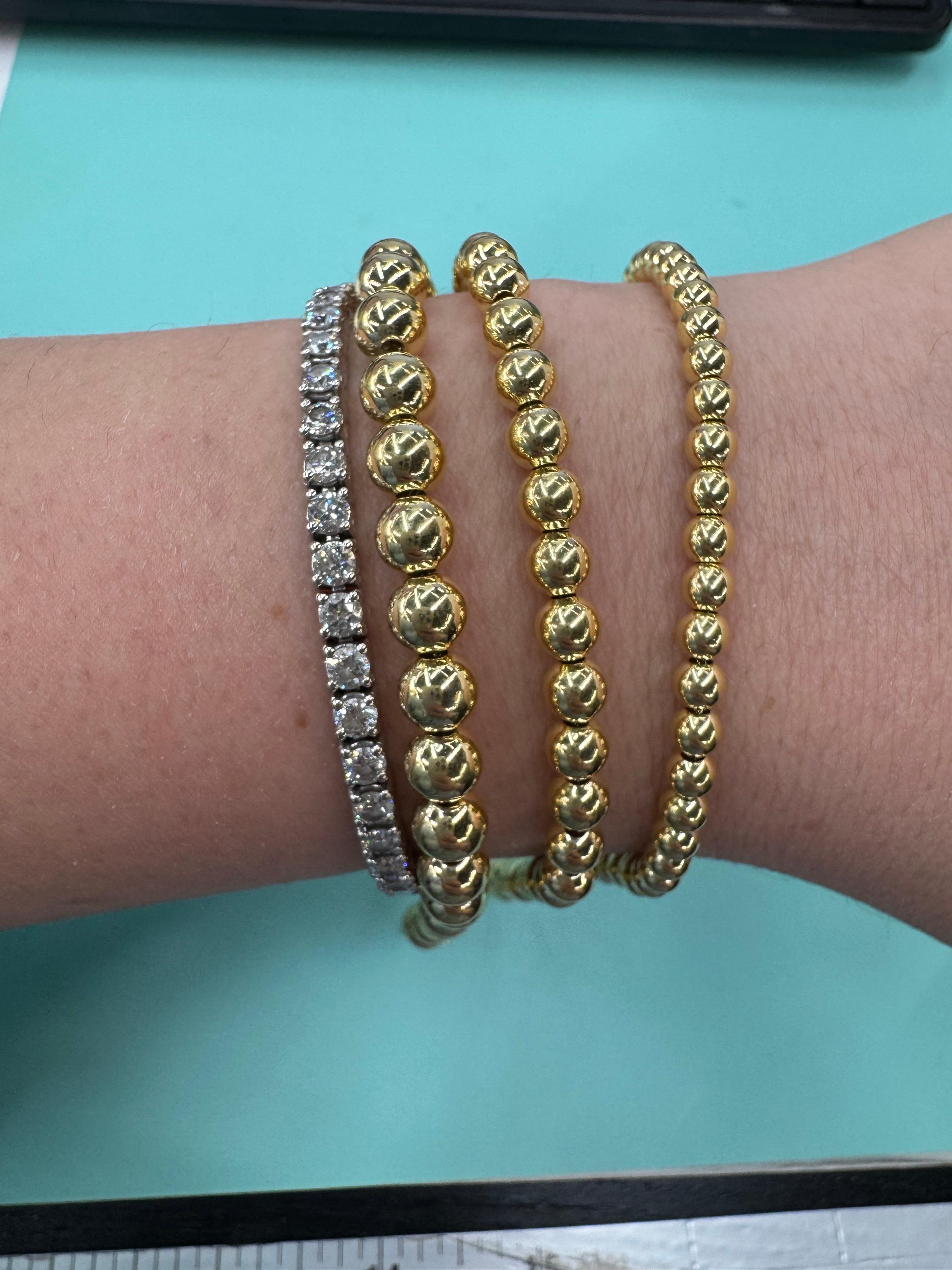 Bracelet chaîne boule perlée en or jaune 14 carats 4 mm, 3,88 grammes en vente 2