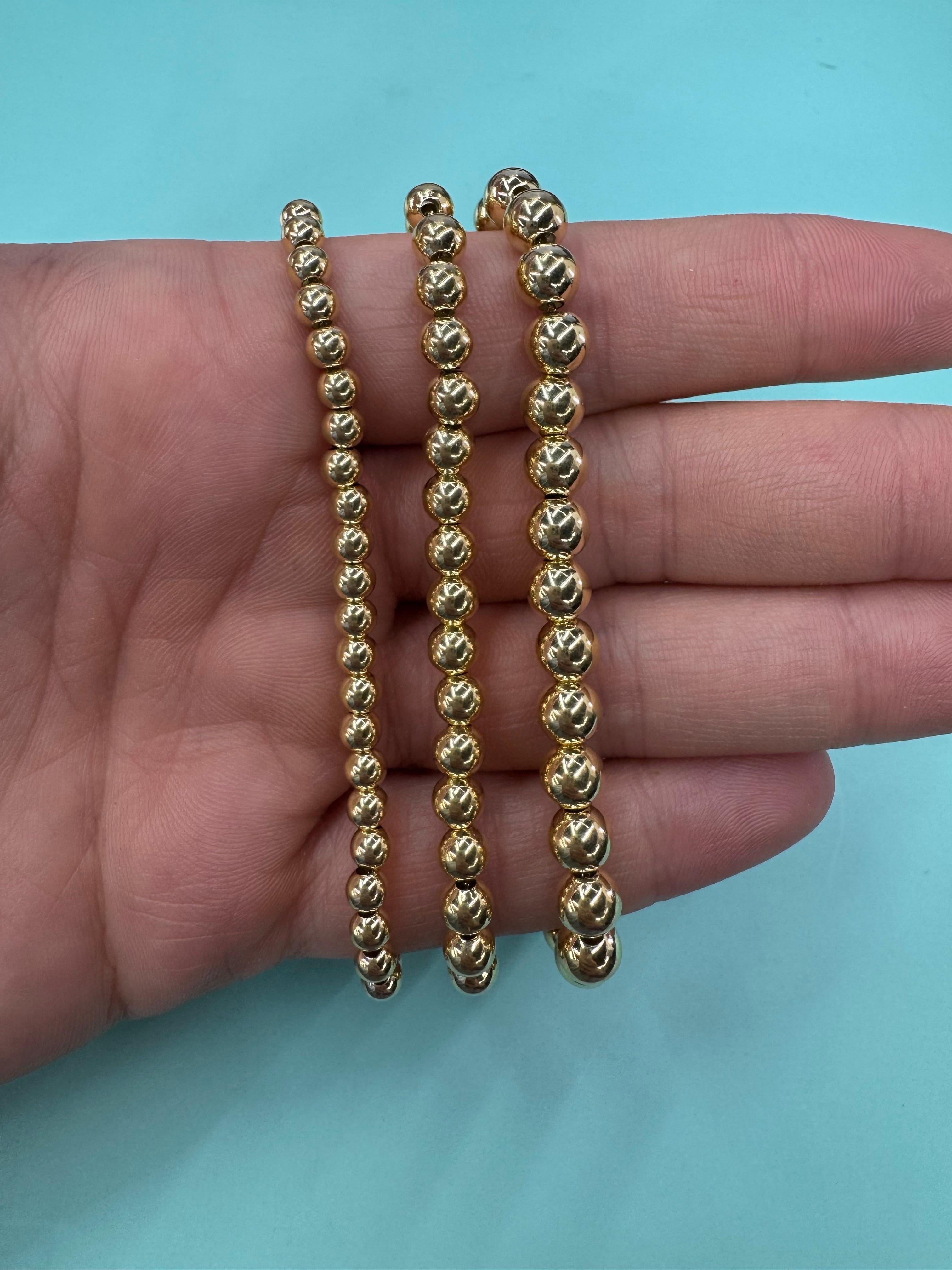 Bracelet chaîne boule perlée en or jaune 14 carats 4 mm, 3,88 grammes en vente 3