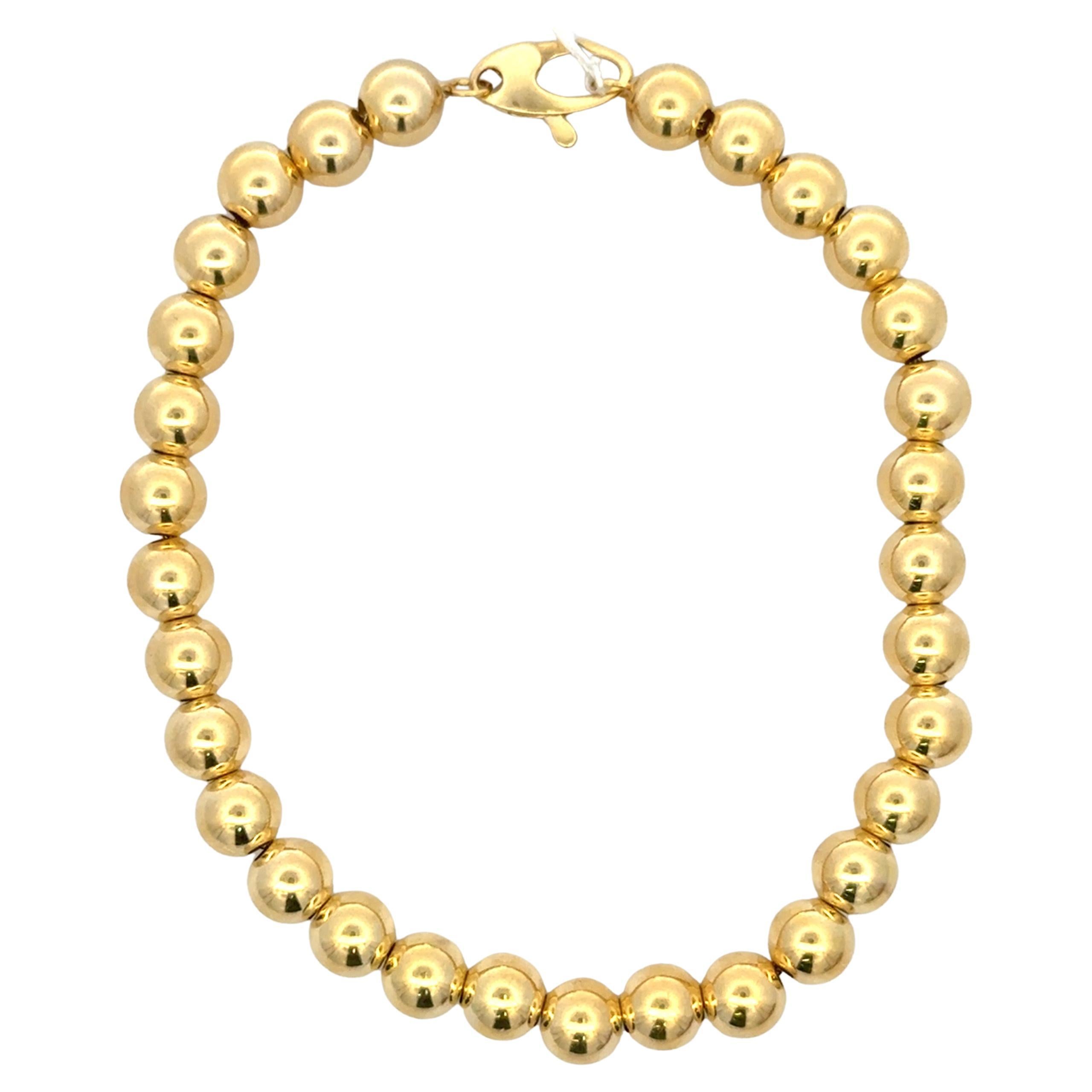 Bracelet chaîne boule perlée en or jaune 14 carats 4 mm, 3,88 grammes en vente 4