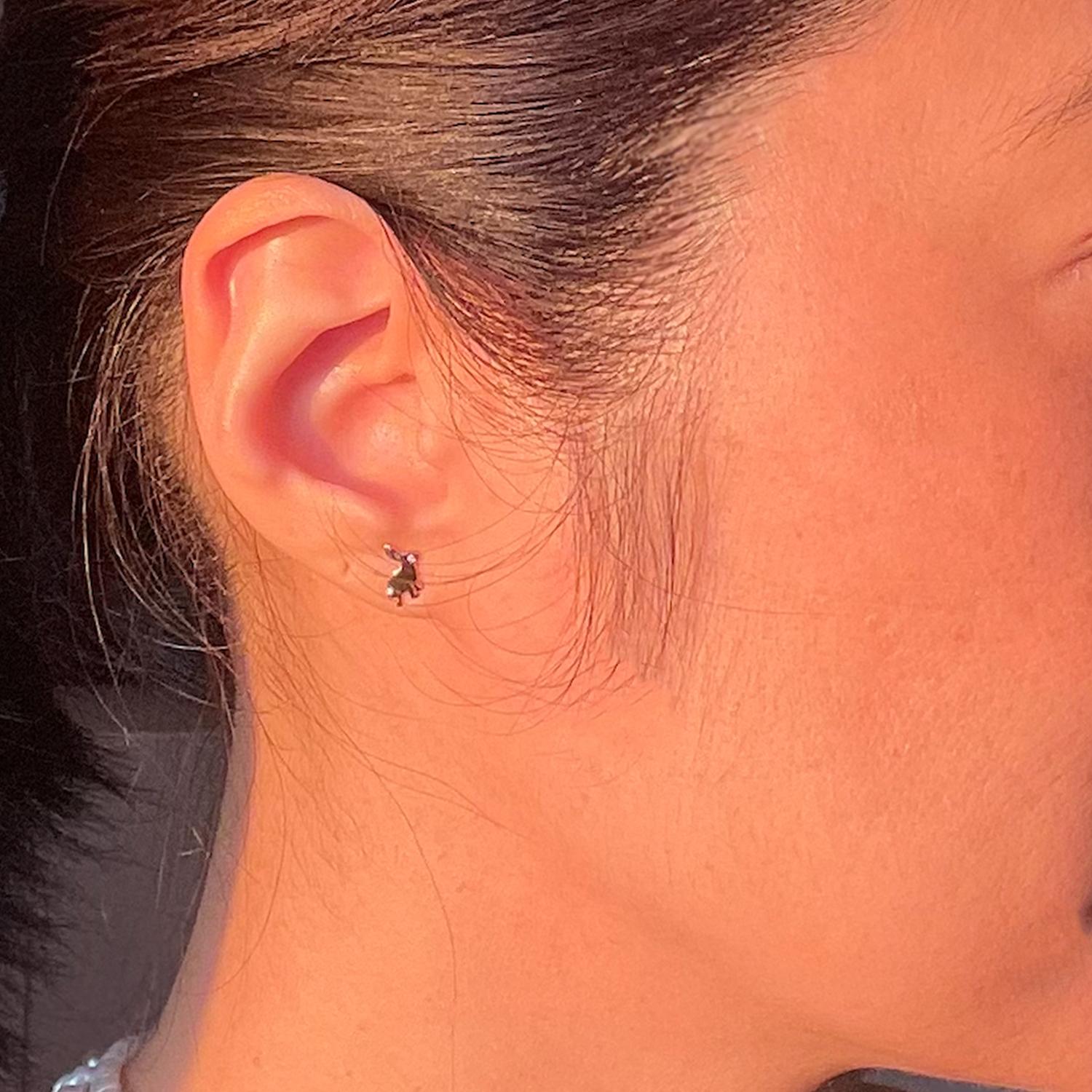 The mini version of the Trickster Bunny stud earring with diamond eyes. These are perfect to wear with your favorite go-to hoop, drop earrings or ear cuff.

Small enough to wear with multiple piercings as well as on their own. The eyes are set with