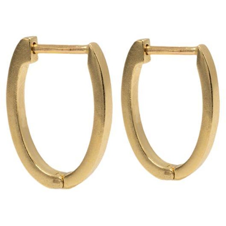 14 Karat Yellow Gold Small Oval Classic Hinge Hoop Earrings by Mon