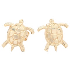 14 Karat Yellow Gold Small Turtle Stud Earrings