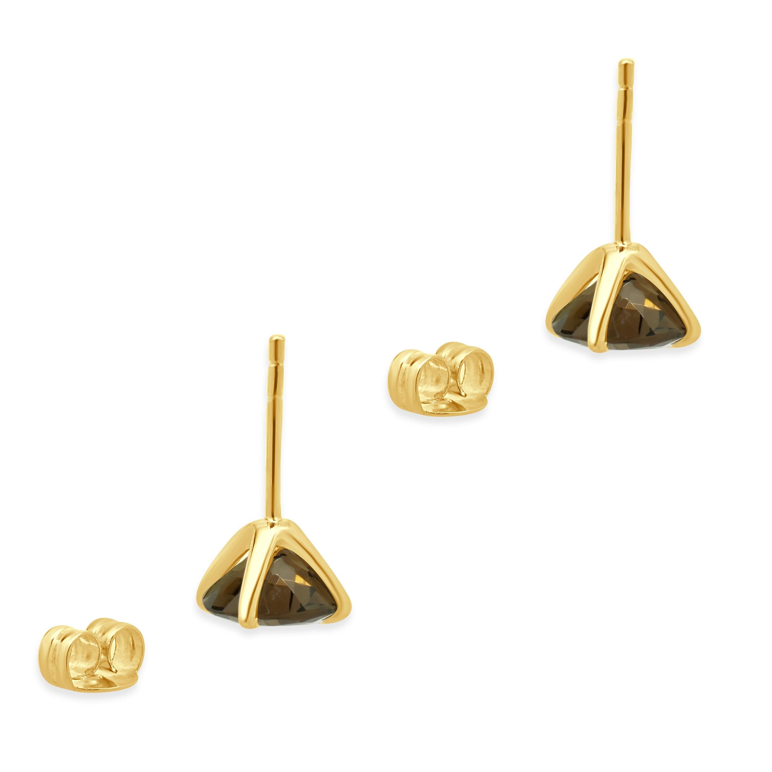 Boucles d'oreilles en or jaune 14 carats et quartz fumé Excellent état - En vente à Scottsdale, AZ