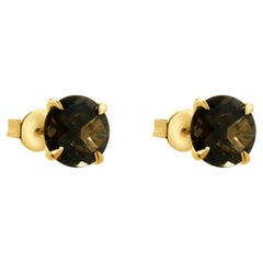 14 Karat Yellow Gold Smokey Quartz Stud Earrings