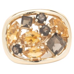 14 Karat Yellow Gold Smoky Quartz and Citrine Cutout Ring