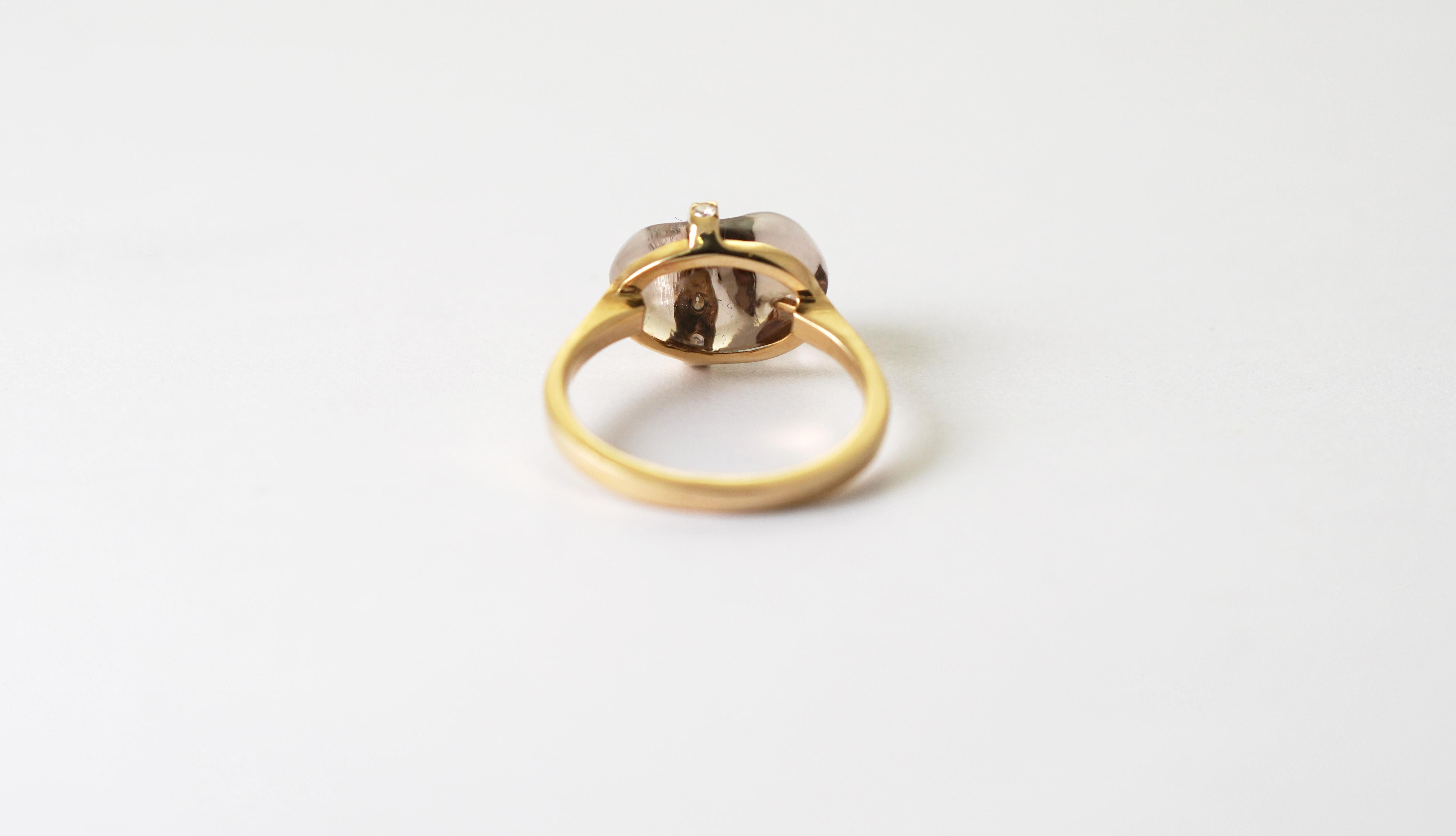Bague en or jaune 14 carats avec quartz fumé et diamants en vente 1