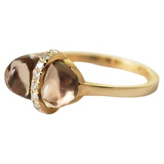 Anello in oro giallo 14 carati con quarzo fumé e diamanti