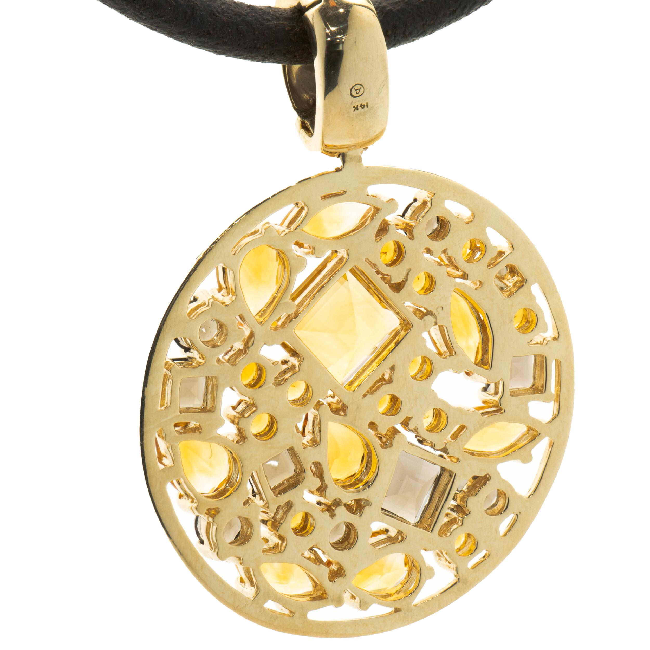 14 Karat Yellow Gold Smoky Topaz and Citrine Cutout Disc Necklace In Excellent Condition For Sale In Scottsdale, AZ