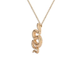 14 Karat Yellow Gold Snake Pendant on Rolo Chain