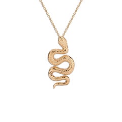14 Karat Yellow Gold Snake Pendant on Rolo Chain