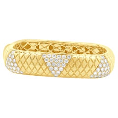 14 Karat Yellow Gold Snake Skin Textured Diamond Squared Bangle Bracelet