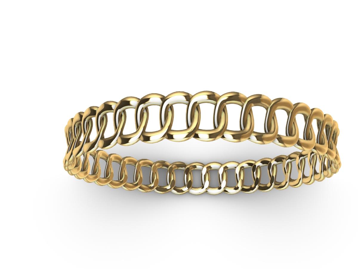 Women's 14 Karat Yellow Gold Soft Curb Chain Bangle Bracelet For Sale