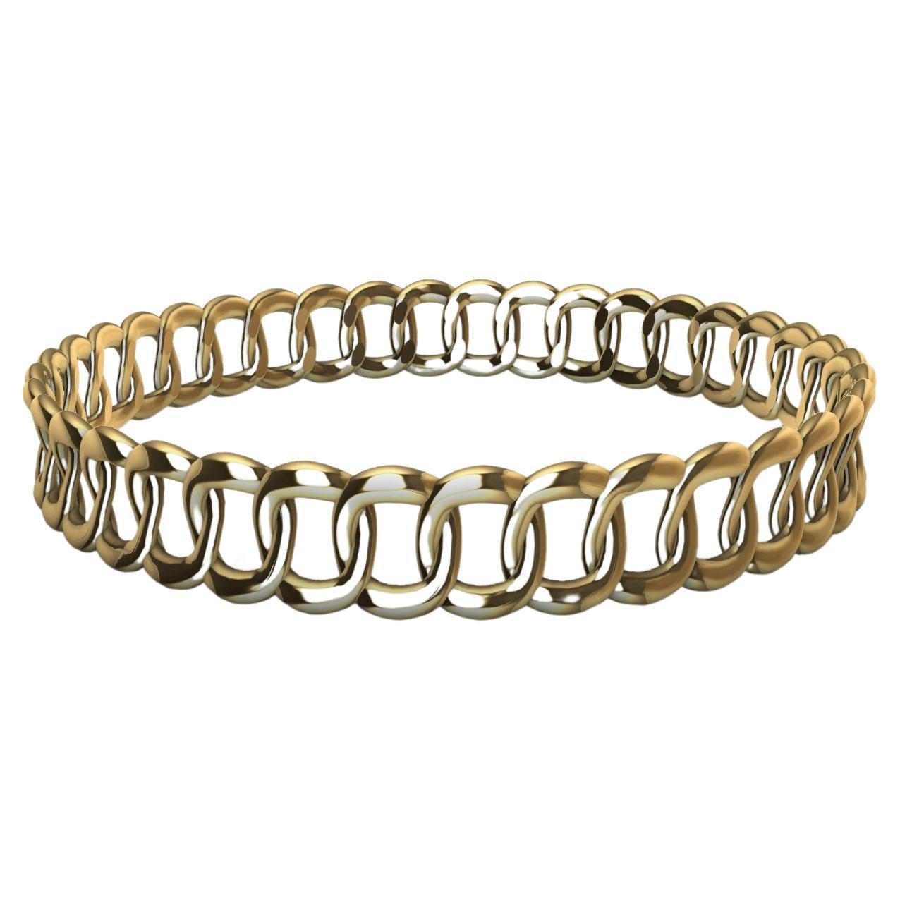14 Karat Yellow Gold Soft Curb Chain Bangle Bracelet For Sale