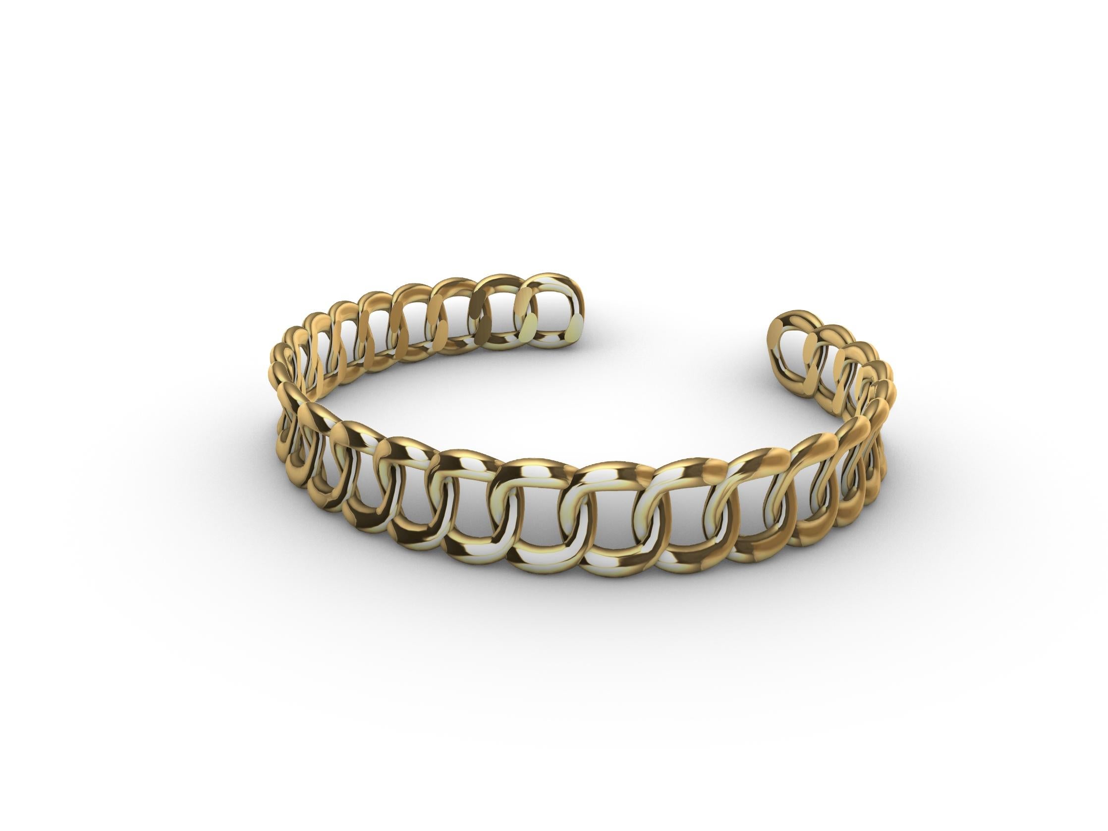 Women's or Men's 14 Karat Yellow Gold Soft Curb Chain Cuff Bracelet For Sale