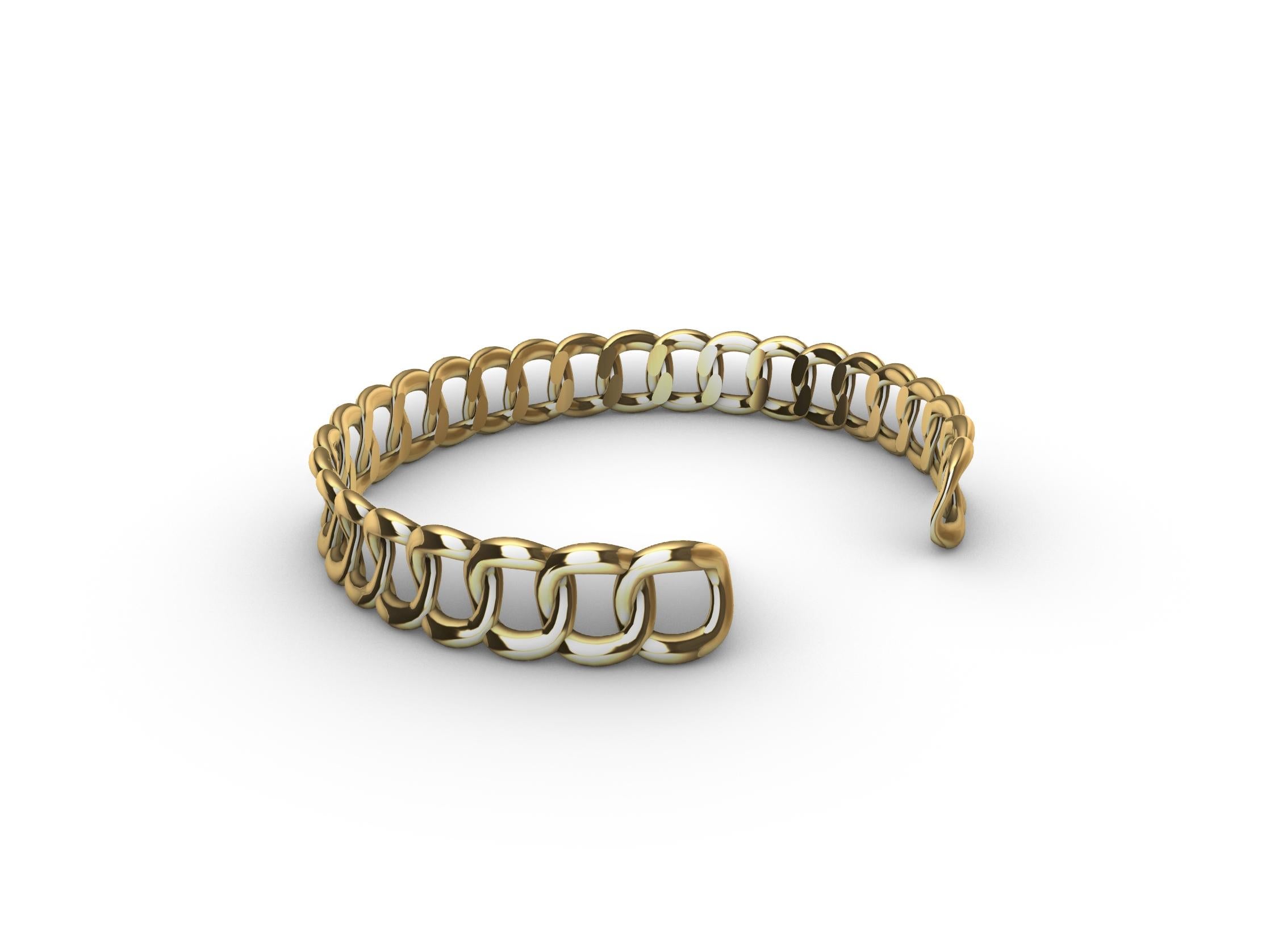 14 Karat Yellow Gold Soft Curb Chain Cuff Bracelet For Sale 1