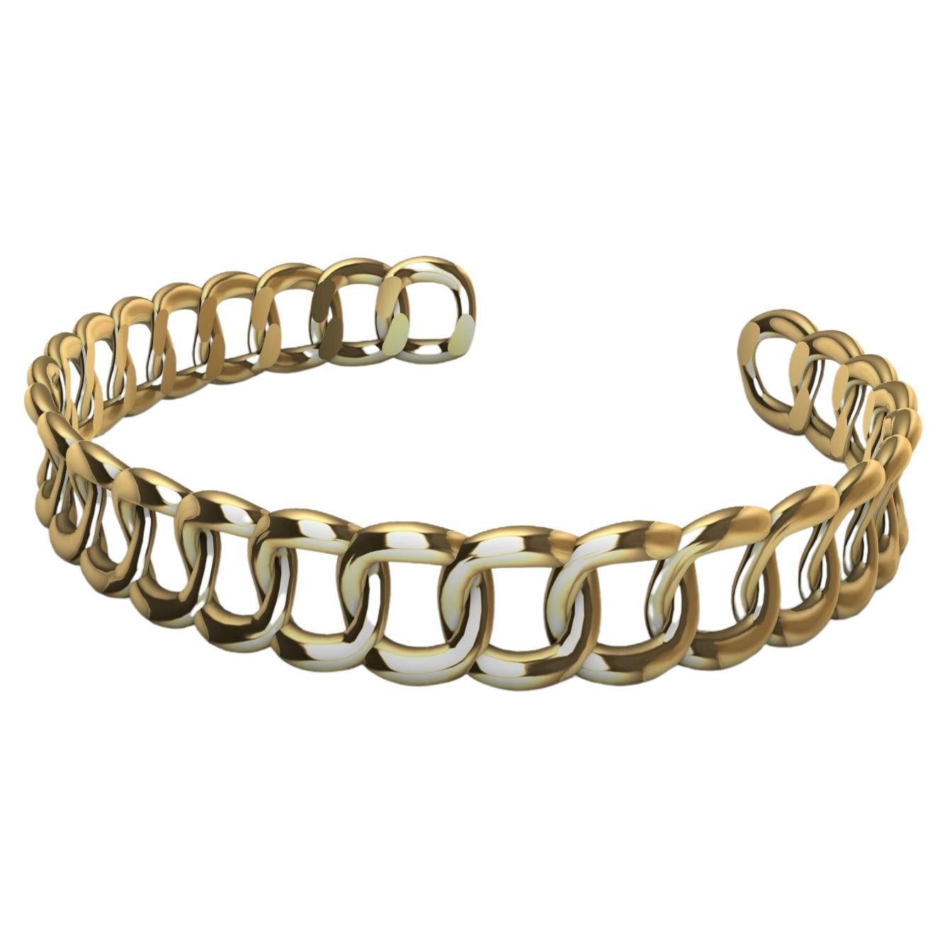 14 Karat Yellow Gold Soft Curb Chain Cuff Bracelet For Sale