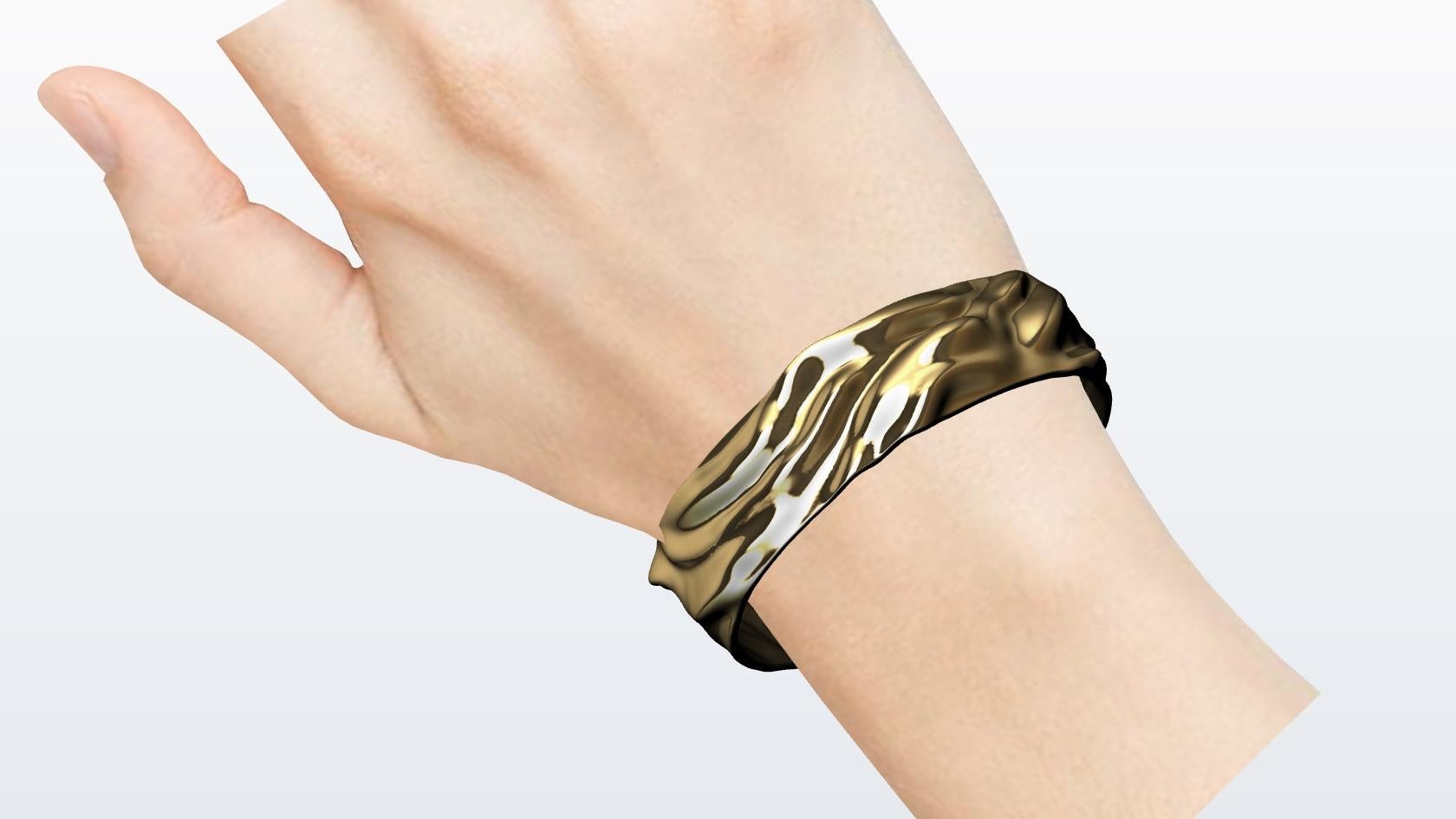 Contemporain Bracelet manchette en or jaune 14 carats avec vagues douces pour femmes