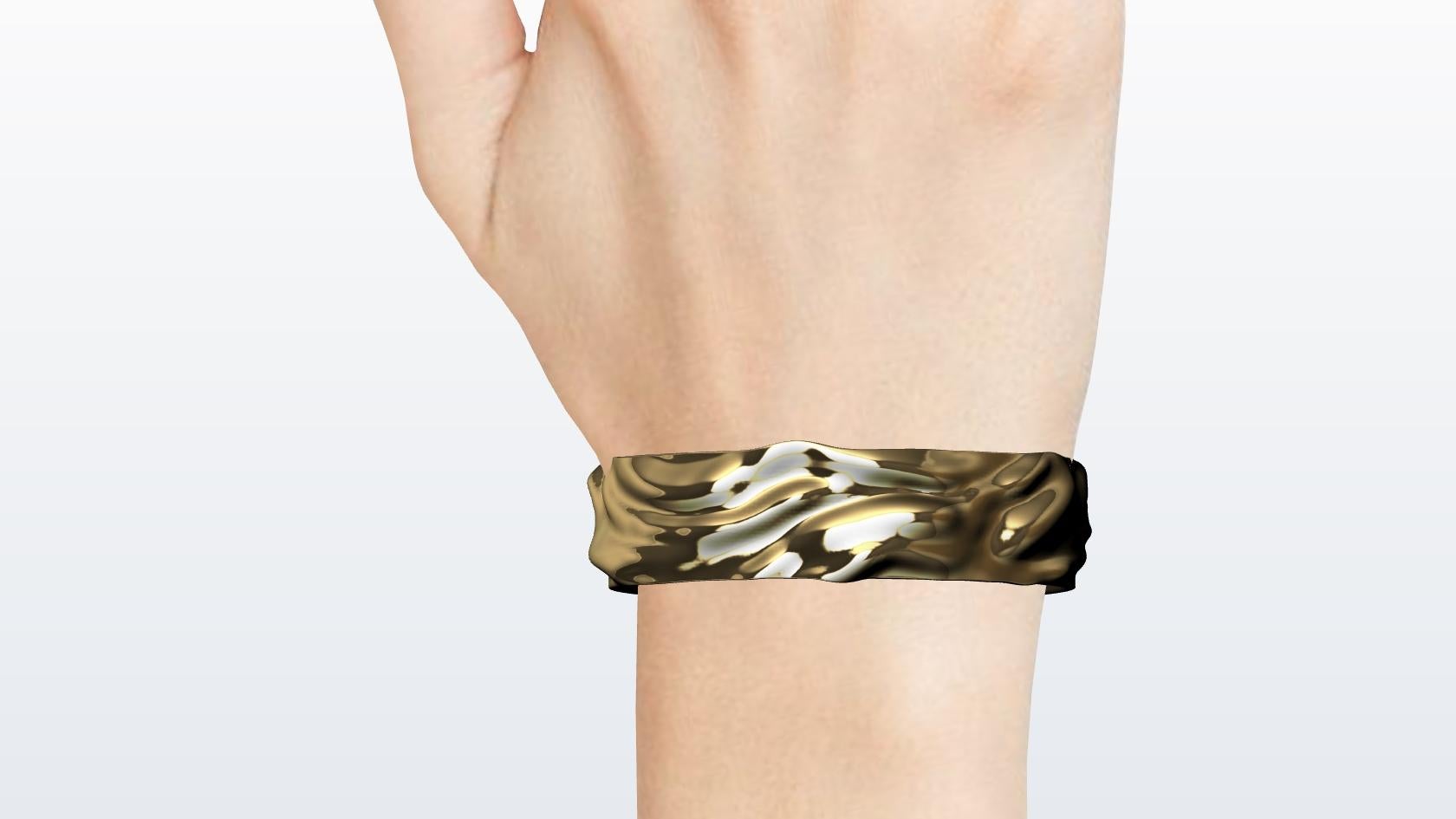 14 Karat Yellow Gold Soft Waves Womens Cuff Bracelet In New Condition In New York, NY