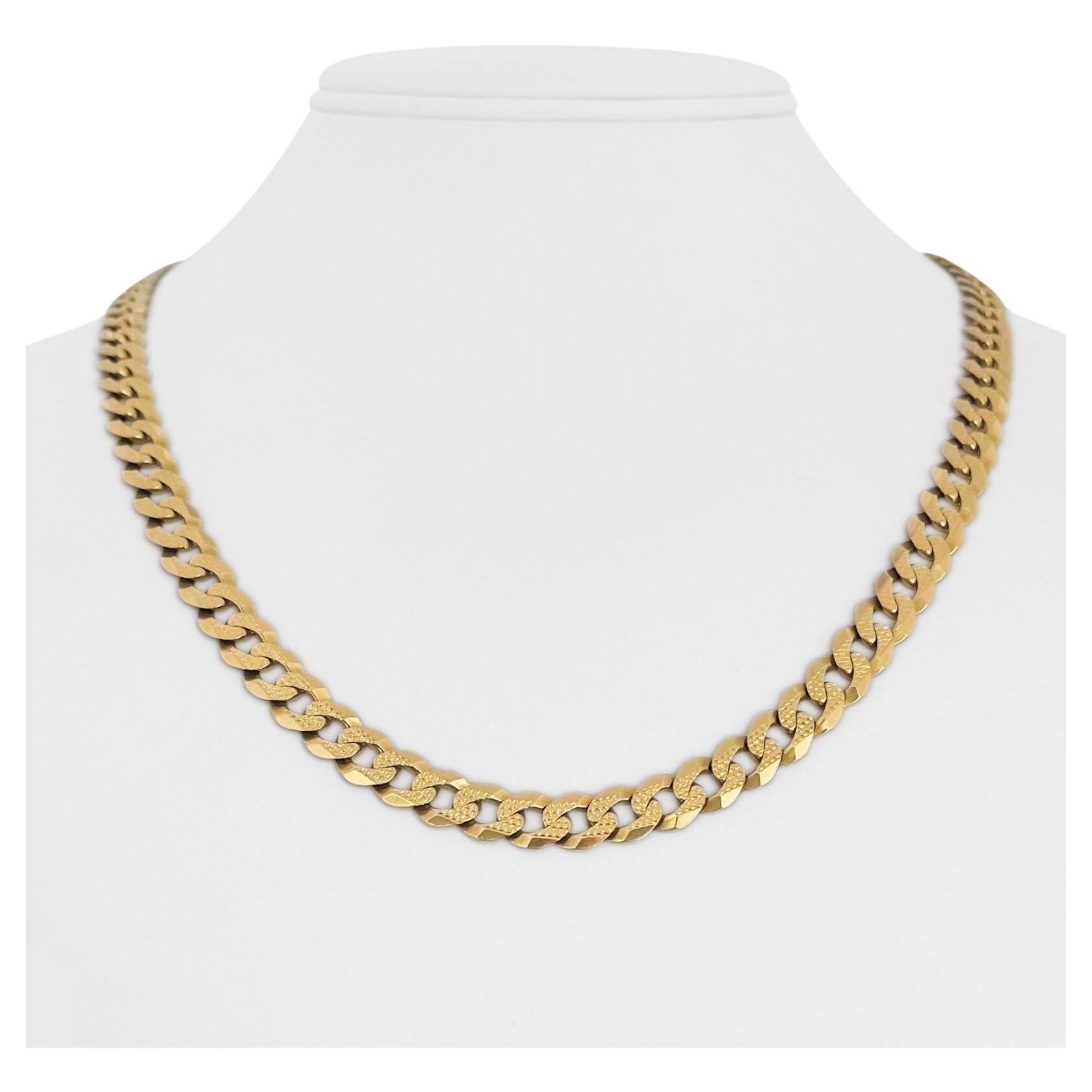 14 Karat Yellow Gold Solid Diamond Cut Curb Link Chain Necklace Italy