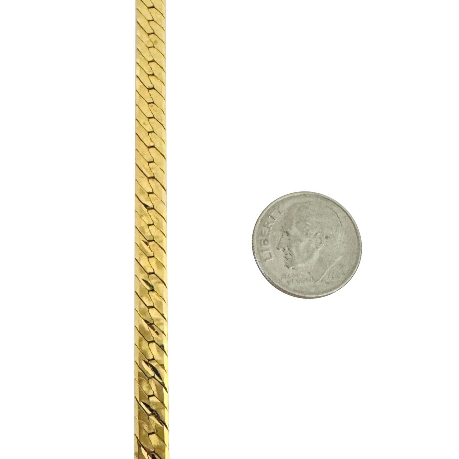 14 Karat Gelbgold Gliederhalskette mit Fischgrätenmuster und massivem Diamantschliff Italien 1
