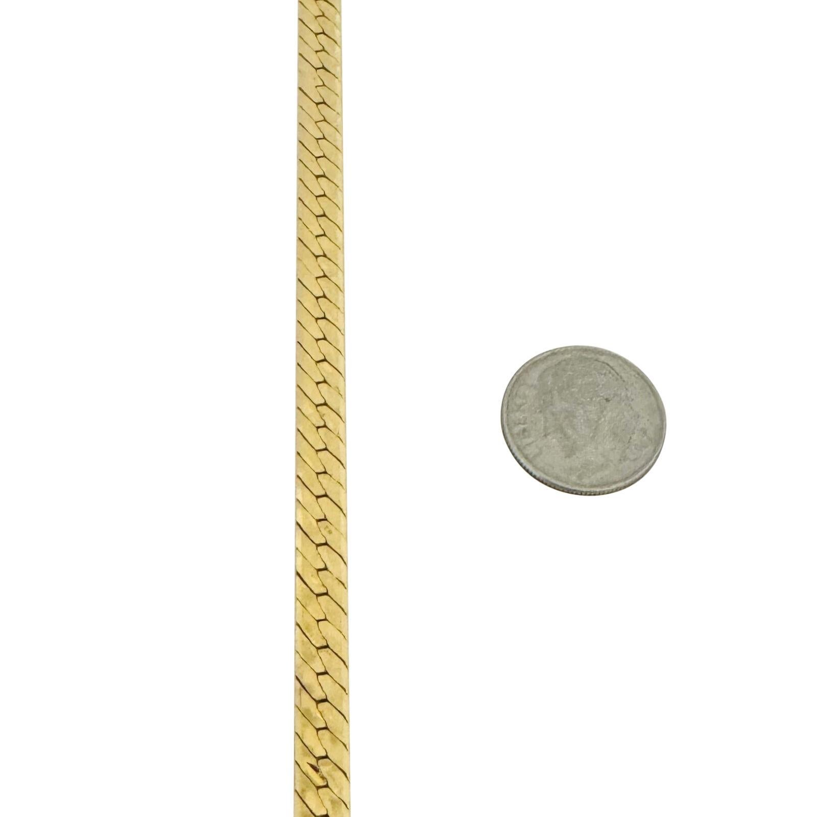 14 Karat Gelbgold Gliederhalskette mit Fischgrätenmuster und massivem Diamantschliff Italien 2