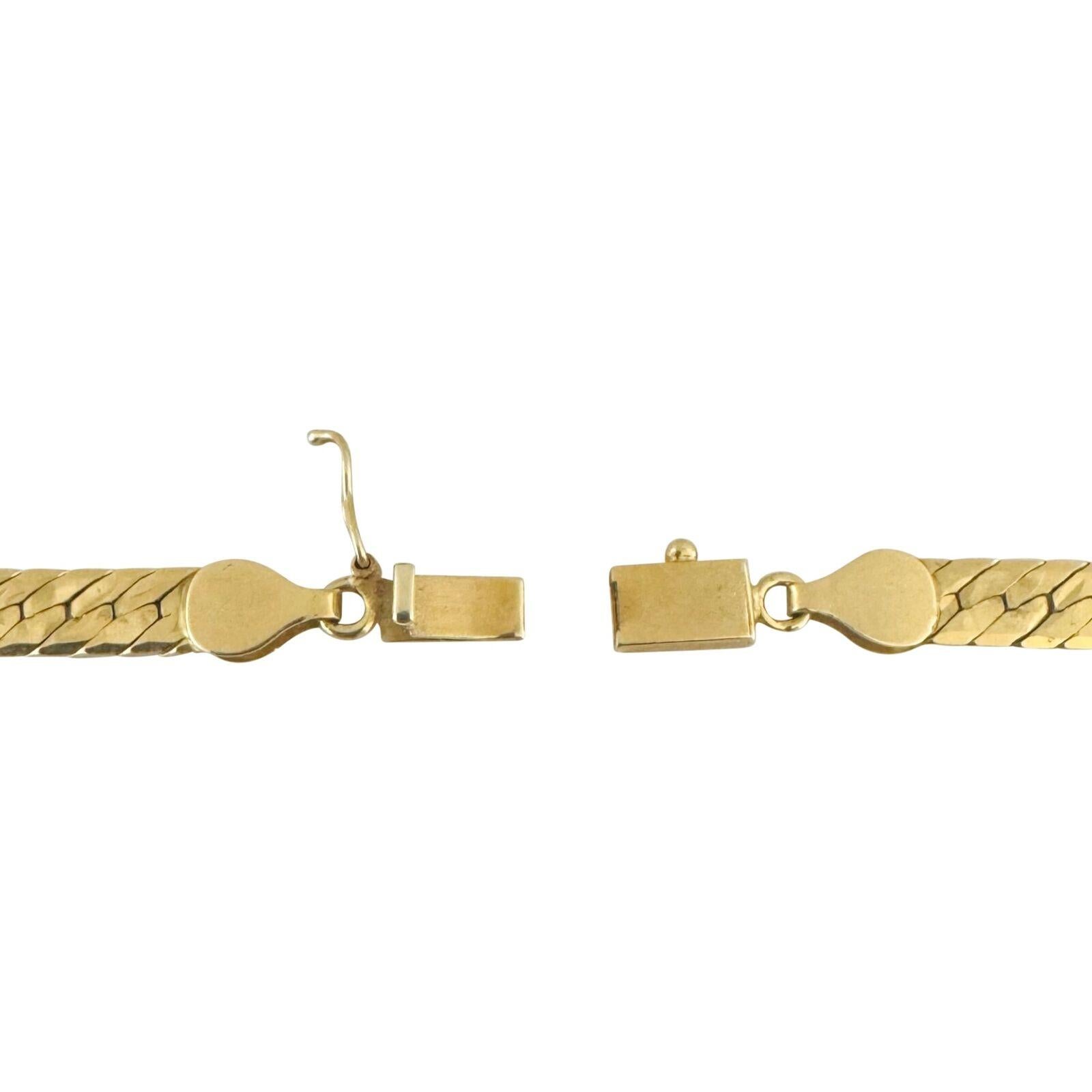 14 Karat Gelbgold Gliederhalskette mit Fischgrätenmuster und massivem Diamantschliff Italien 3