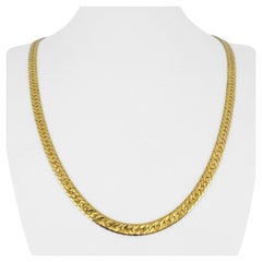 14 Karat Gelbgold Gliederhalskette mit Fischgrätenmuster und massivem Diamantschliff Italien