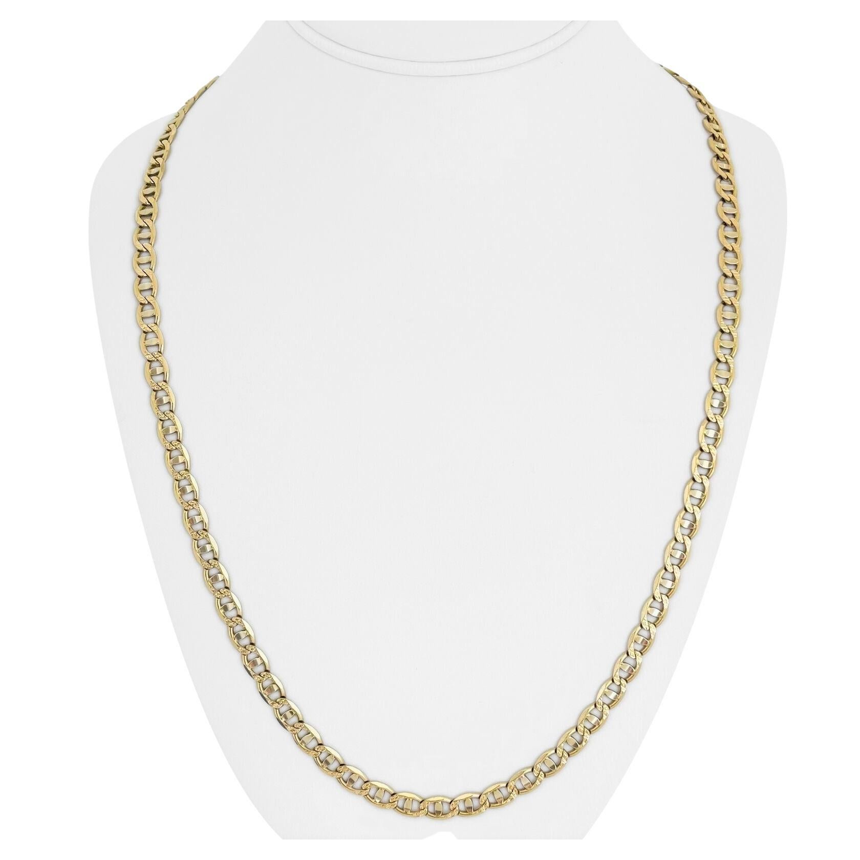 14 Karat Yellow Gold Solid Diamond Cut Mariner Gucci Link Chain Necklace