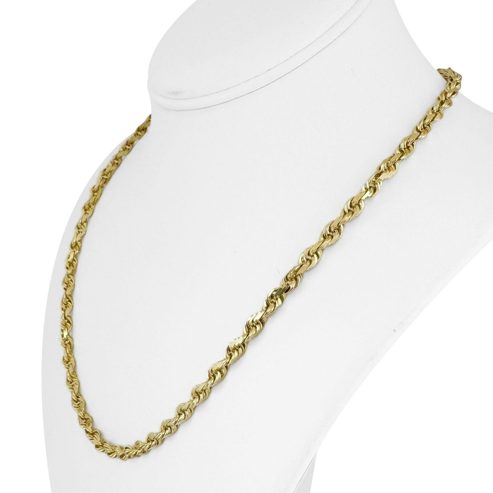 14k Yellow Gold 27.7g Solid Diamond Cut 4.5mm Rope Chain Necklace 20