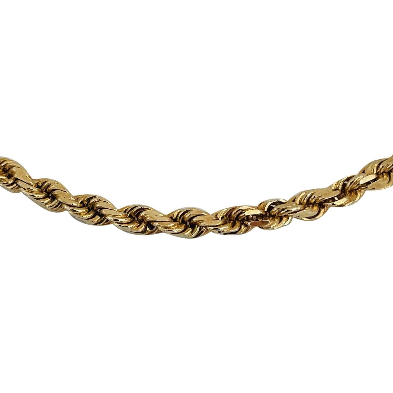 14 Karat Yellow Gold Solid Diamond Cut Rope Chain Necklace  In Good Condition In Guilford, CT