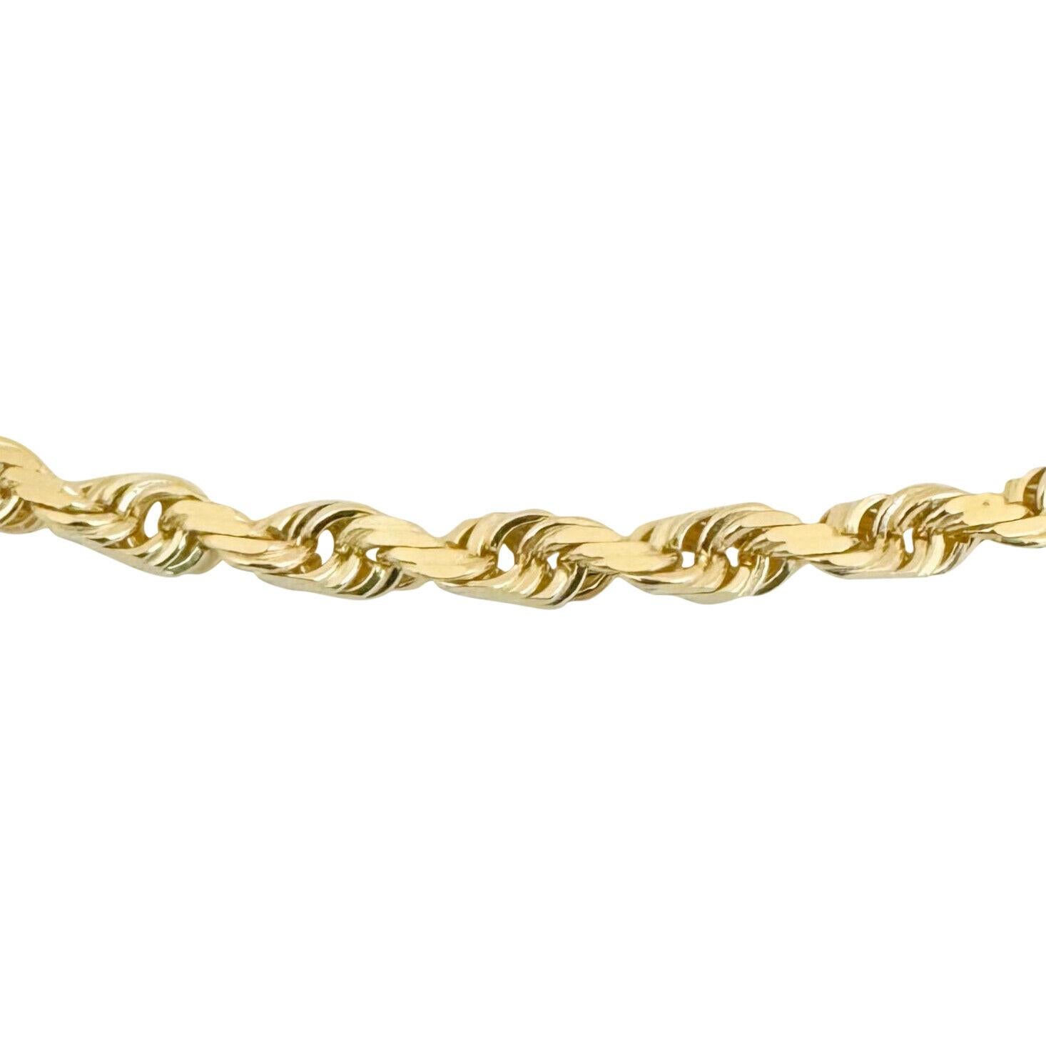 14 Karat Yellow Gold Solid Diamond Cut Rope Chain Necklace  In Good Condition For Sale In Guilford, CT