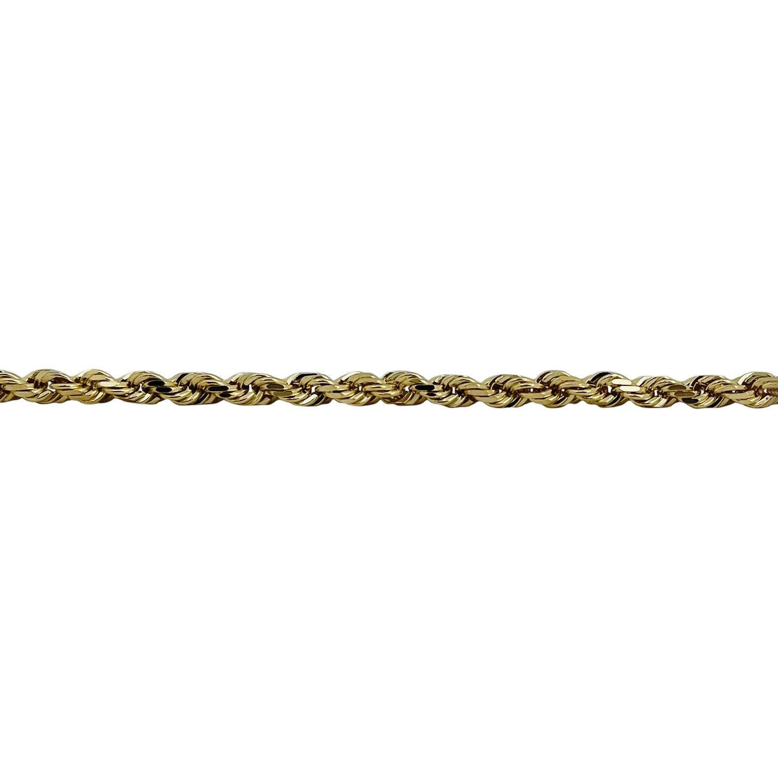 14 Karat Yellow Gold Solid Diamond Cut Rope Chain Necklace In Good Condition In Guilford, CT