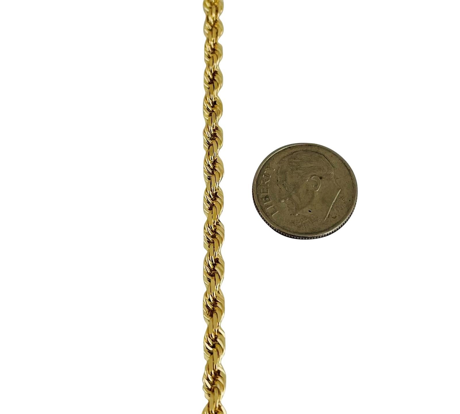 Women's or Men's 14 Karat Yellow Gold Solid Diamond Cut Rope Chain Necklace