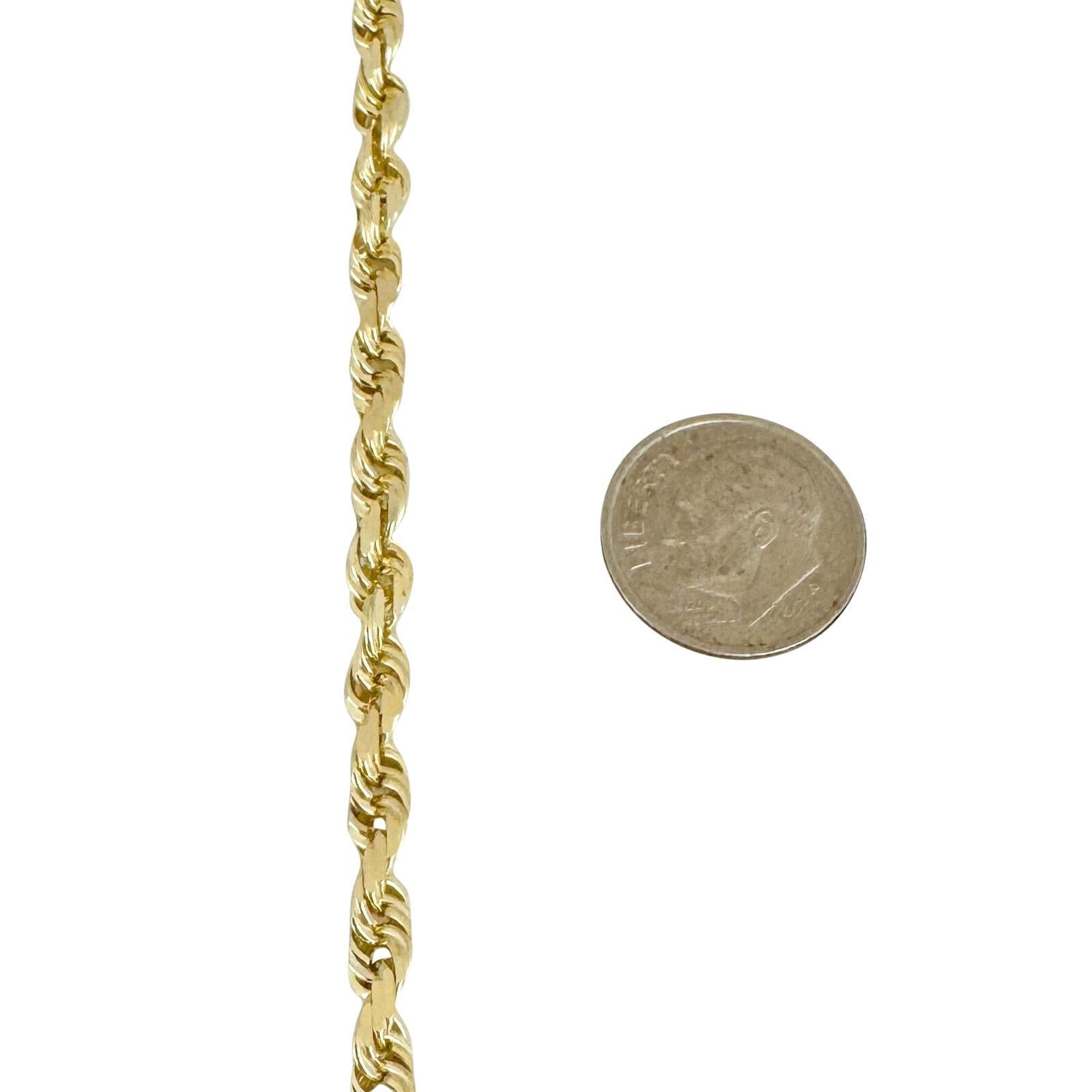 14 Karat Yellow Gold Solid Diamond Cut Rope Chain Necklace  For Sale 1