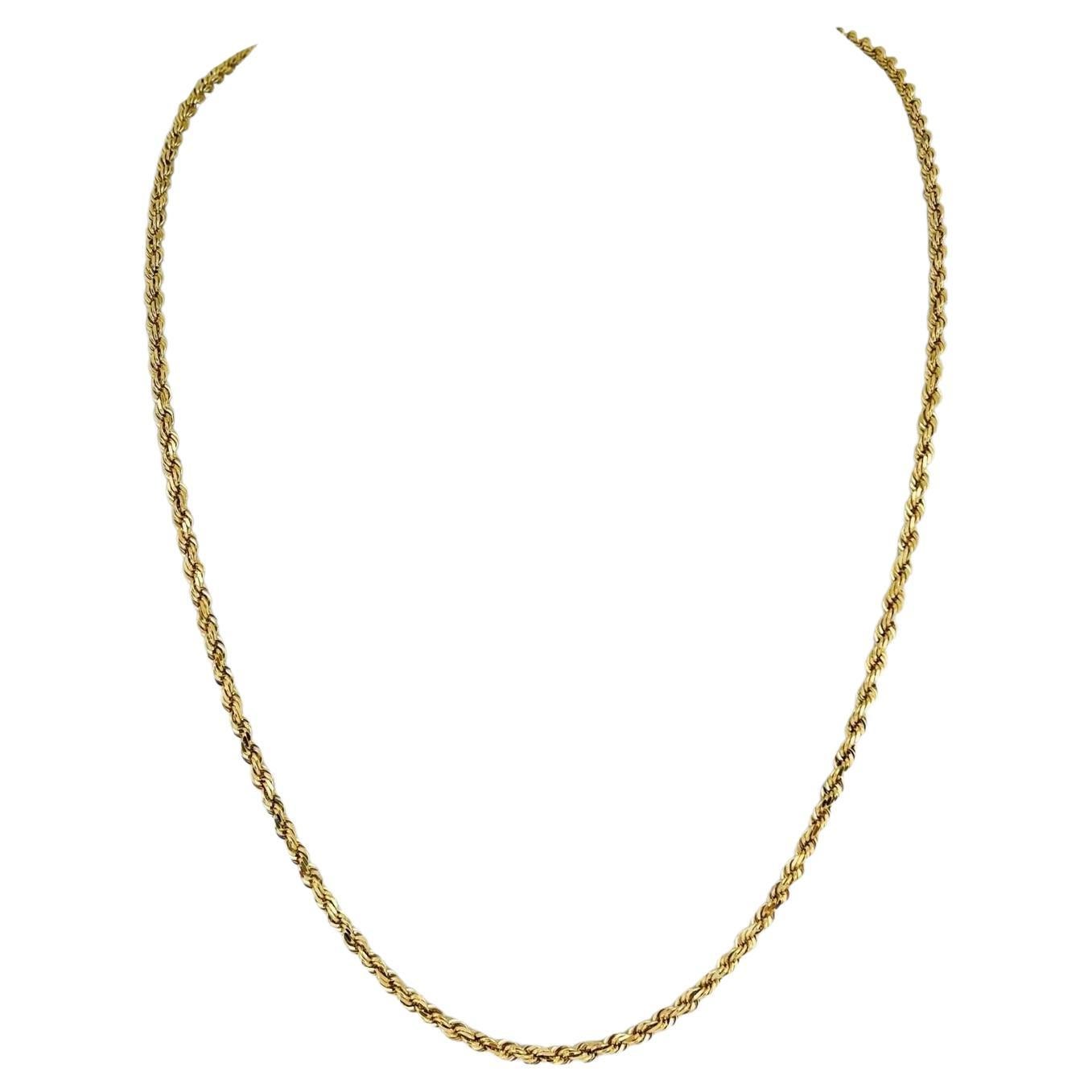 14 Karat Yellow Gold Solid Diamond Cut Rope Chain Necklace
