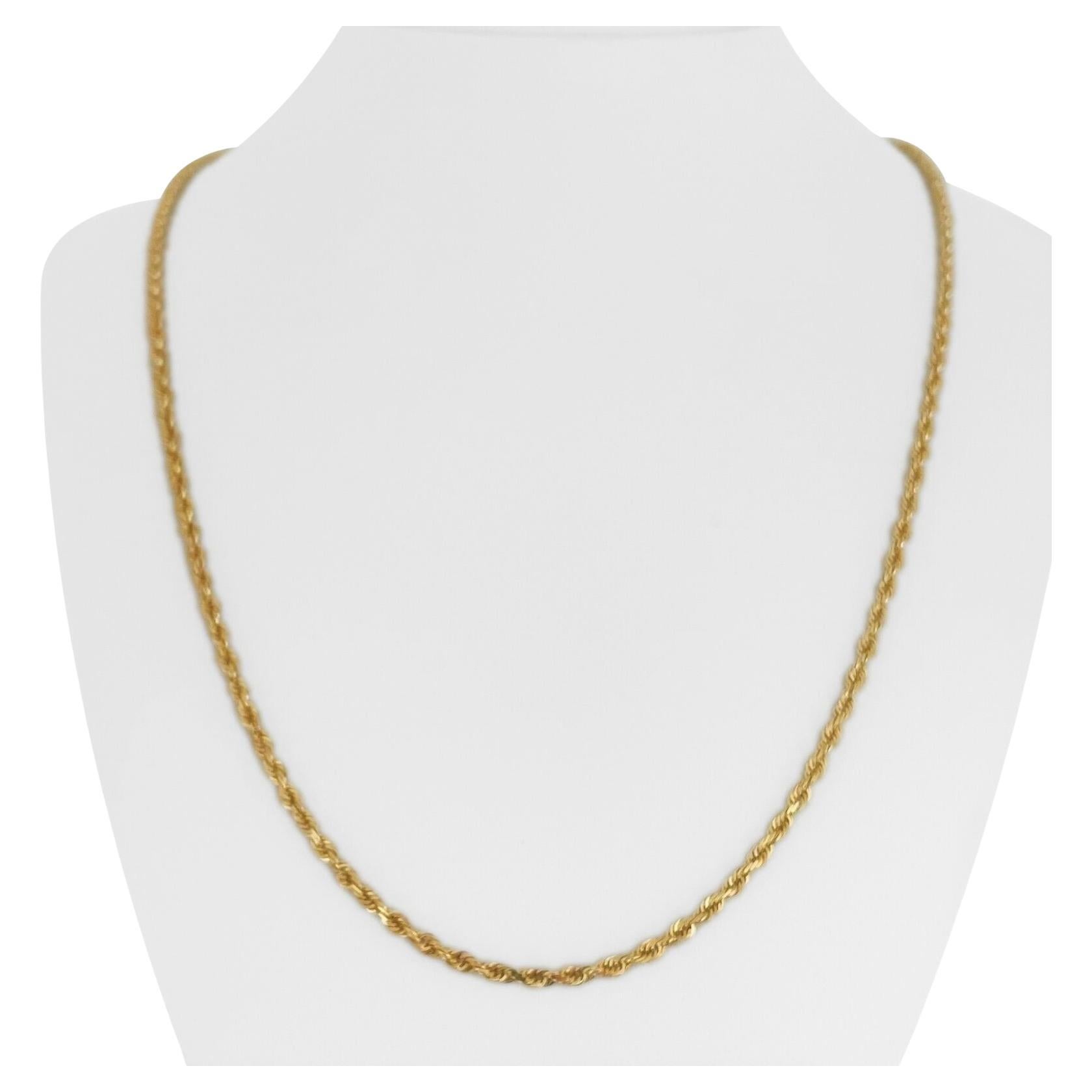 14 Karat Rose Gold Solid Diamond Cut Rope Chain Necklace For Sale at