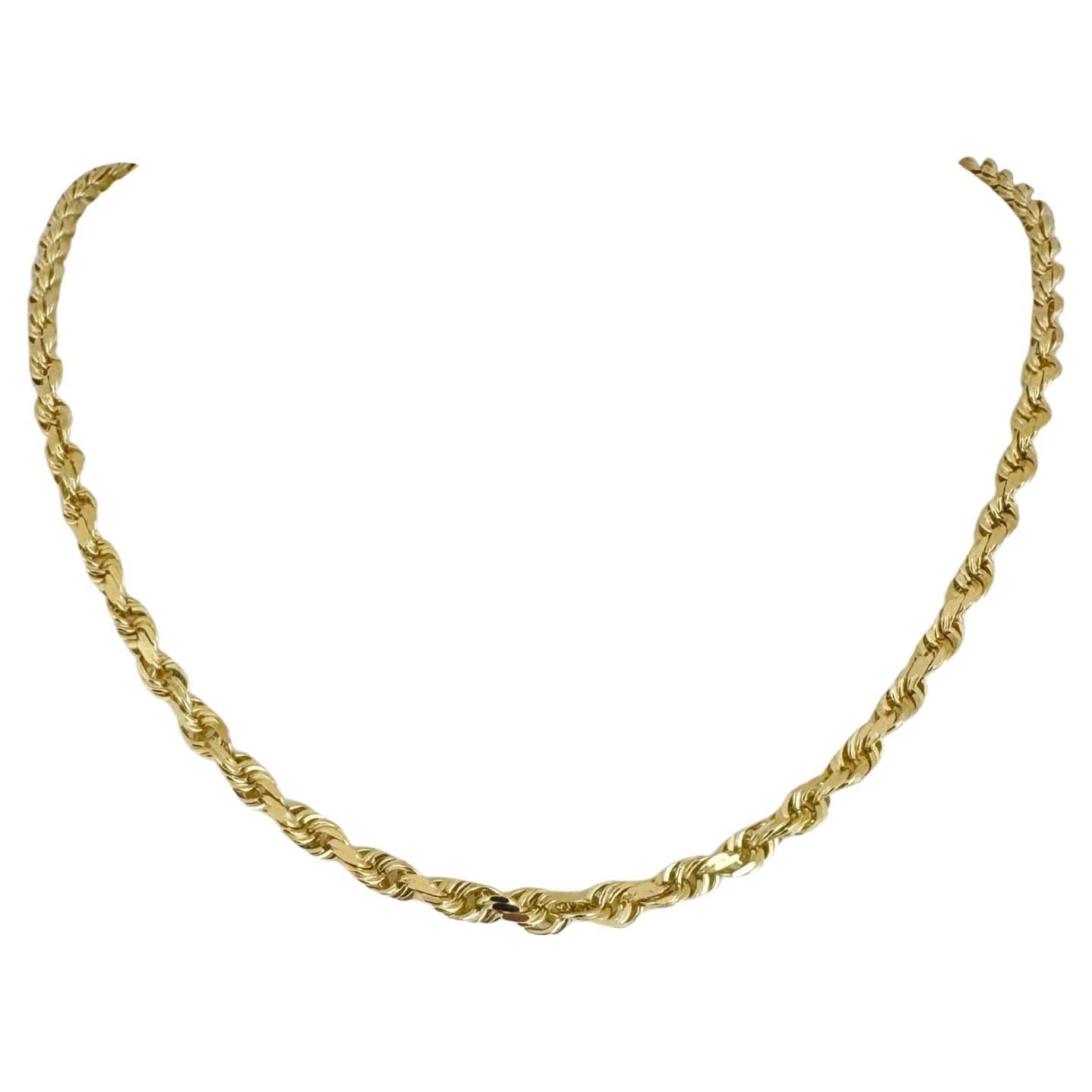14 Karat Yellow Gold Solid Diamond Cut Rope Chain Necklace 