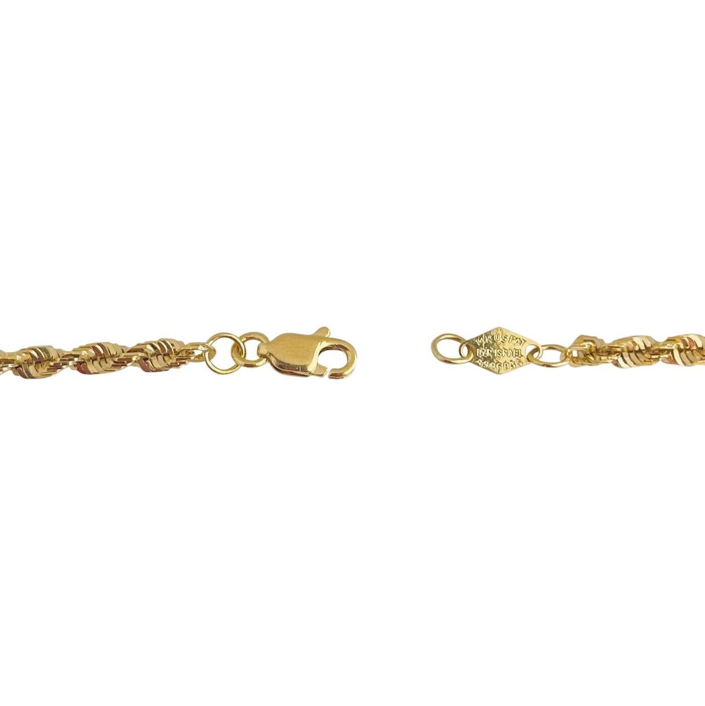 Chaîne collier à corde carrée en or jaune 14 carats avec diamants massifs 2