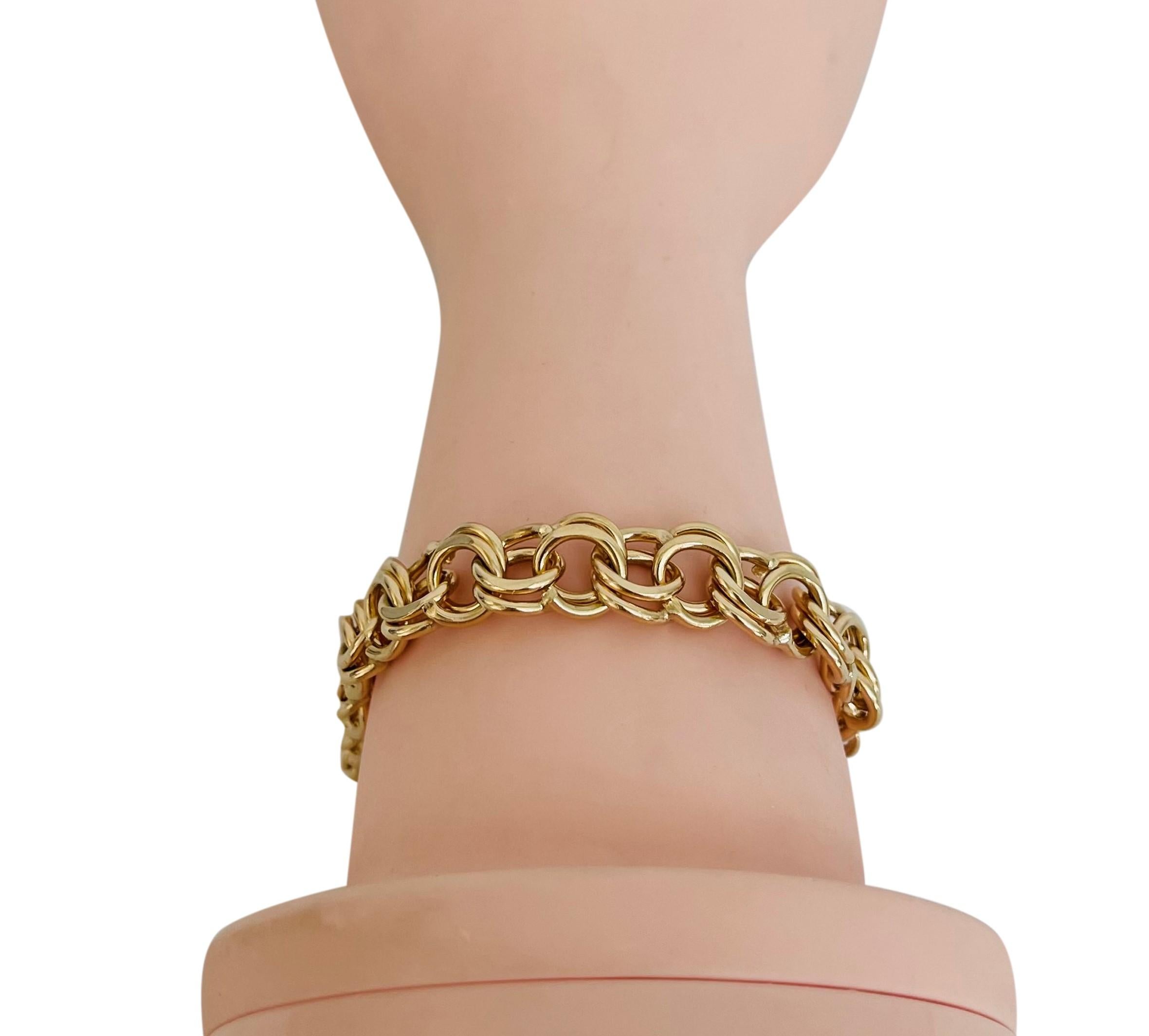 Women's 14 Karat Yellow Gold Solid Double Circle Curb Link Charm Bracelet
