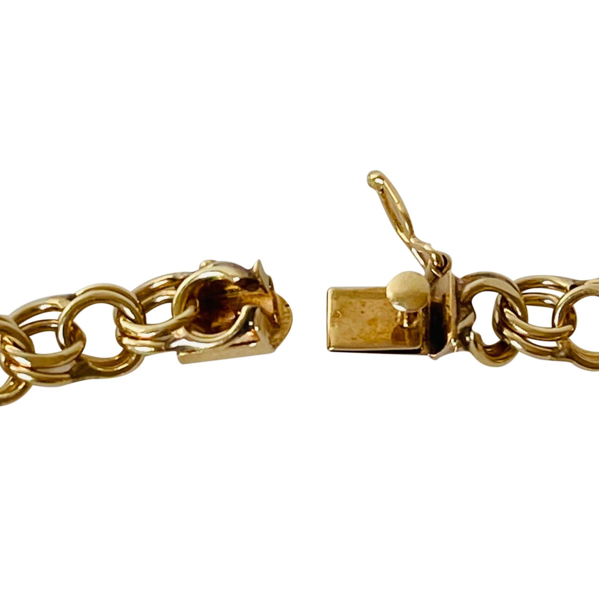 14 Karat Yellow Gold Solid Double Circle Link Charm Bracelet 1