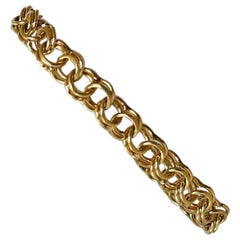14 Karat Yellow Gold Solid Double Circle Link Charm Bracelet
