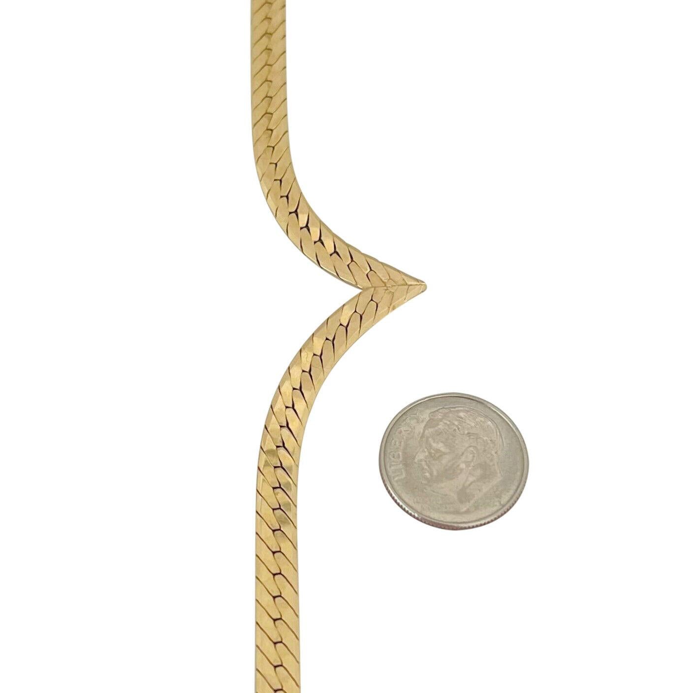 14 Karat Gelbgold Massivtropfen V Fischgrät Gliederkette Halskette Italien für Damen oder Herren
