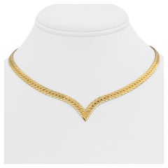 14 Karat Gelbgold Massivtropfen V Fischgrät Gliederkette Halskette Italien